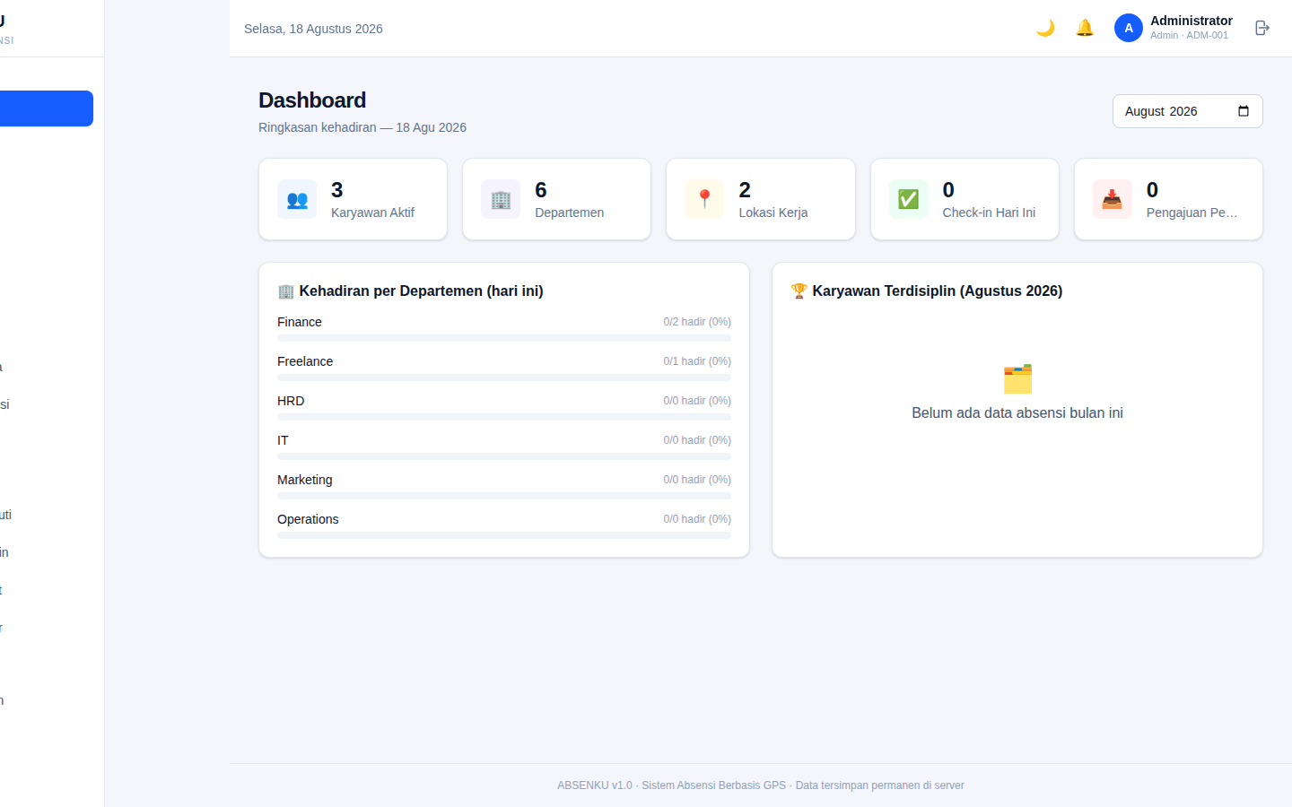 ABSENKU dashboard — today's attendance status
